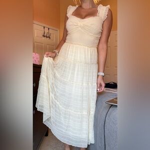 Beautiful cottage boho lace stretch midi dress